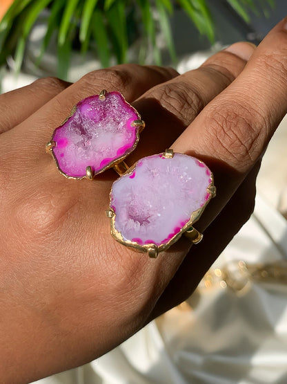 Agate Crystal Ring Duo