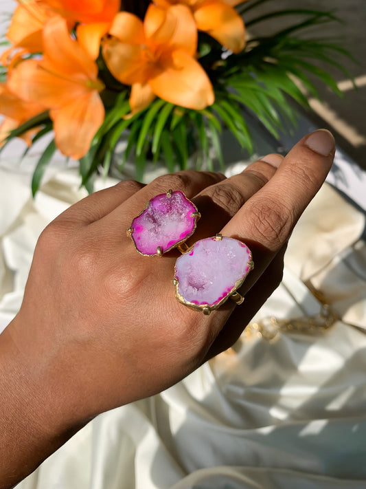 Agate Crystal Ring Duo