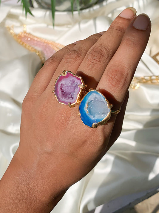 Agate Crystal Ring Duo