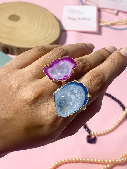 Agate Crystal Rings Duo