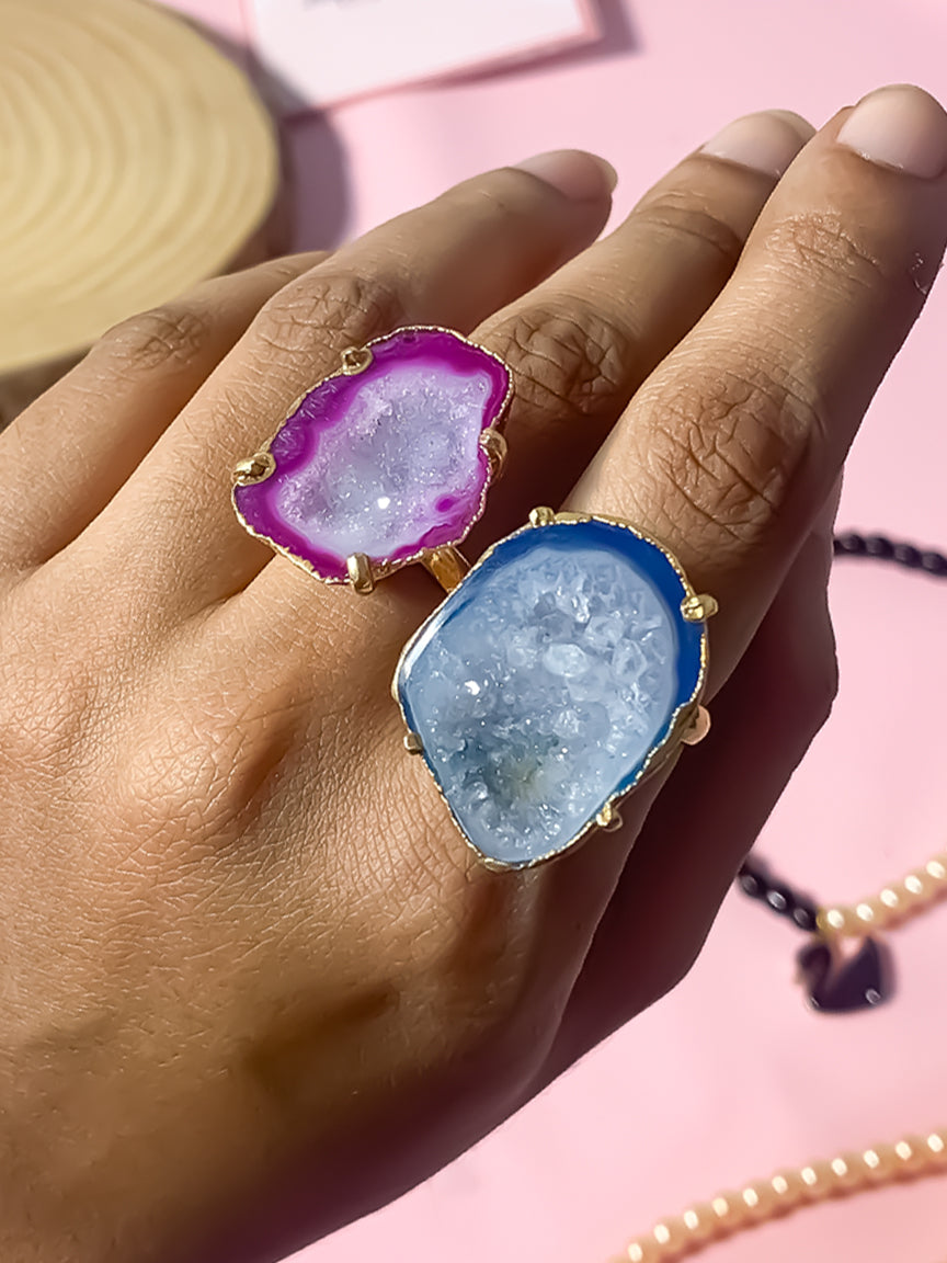 Agate Crystal Rings Duo