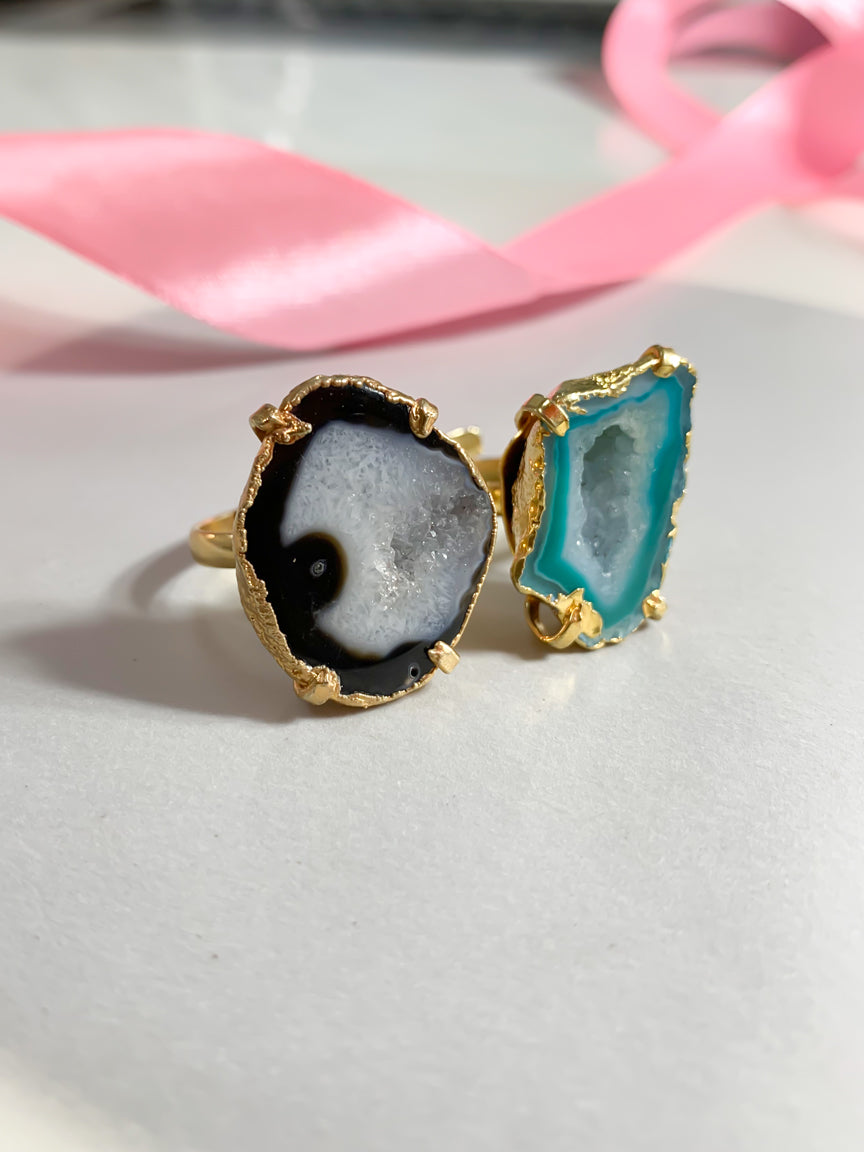 Agate Crystal Ring Duo