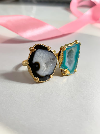 Agate Crystal Ring Duo