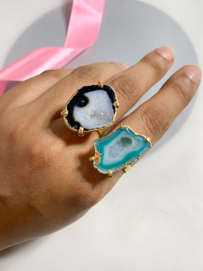 Agate Crystal Ring Duo