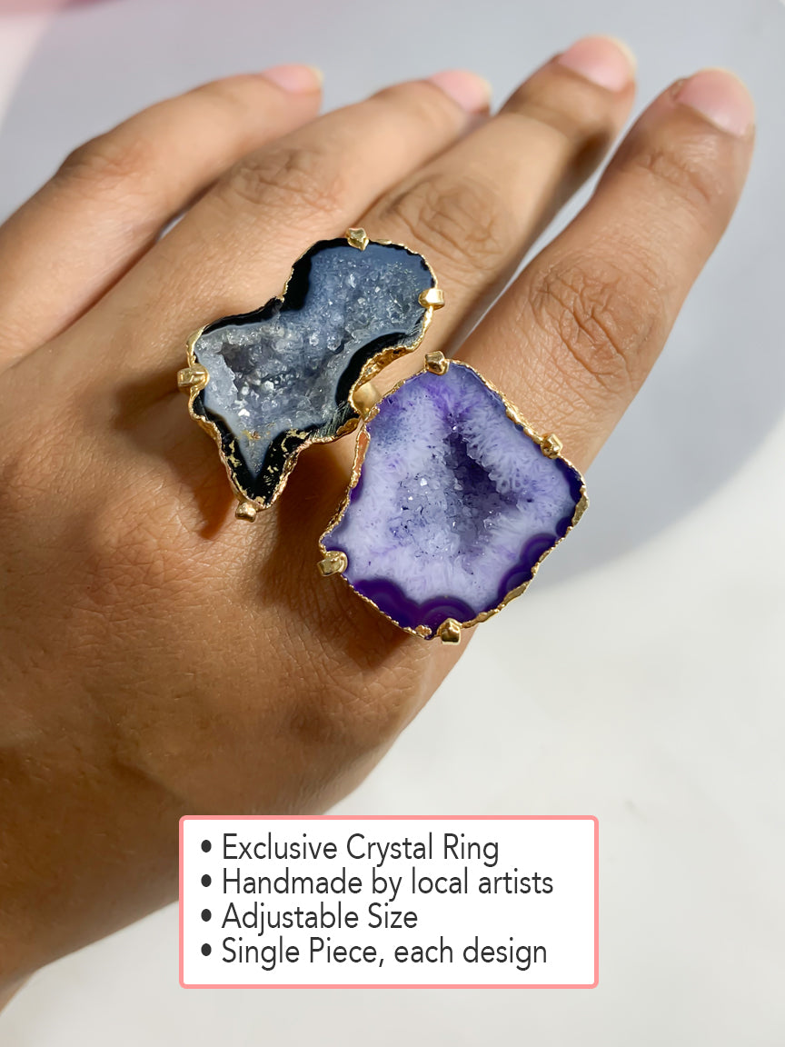 Agate Crystal Ring Duo