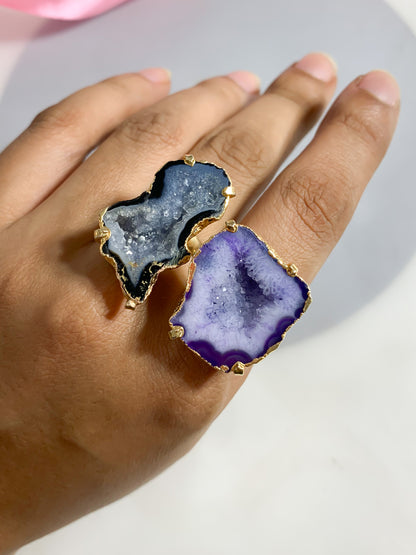 Agate Crystal Ring Duo