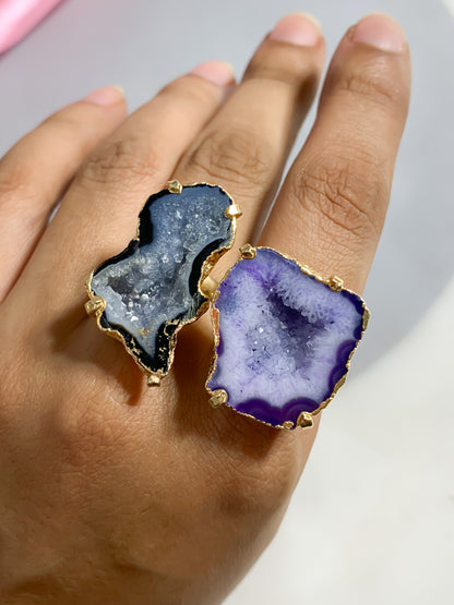 Agate Crystal Ring Duo