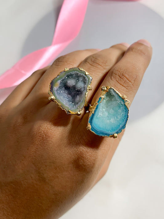 Agate Crystal Ring Duo