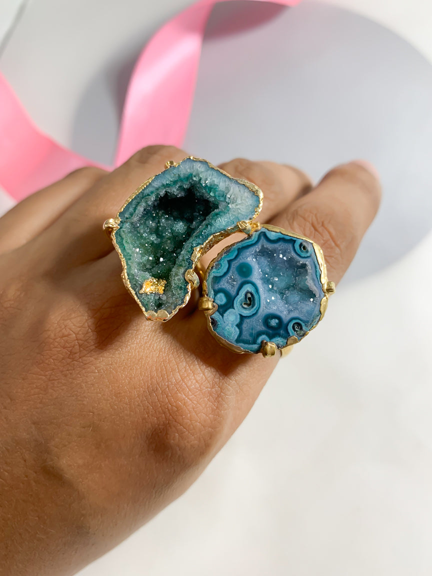 Agate Crystal Ring Duo