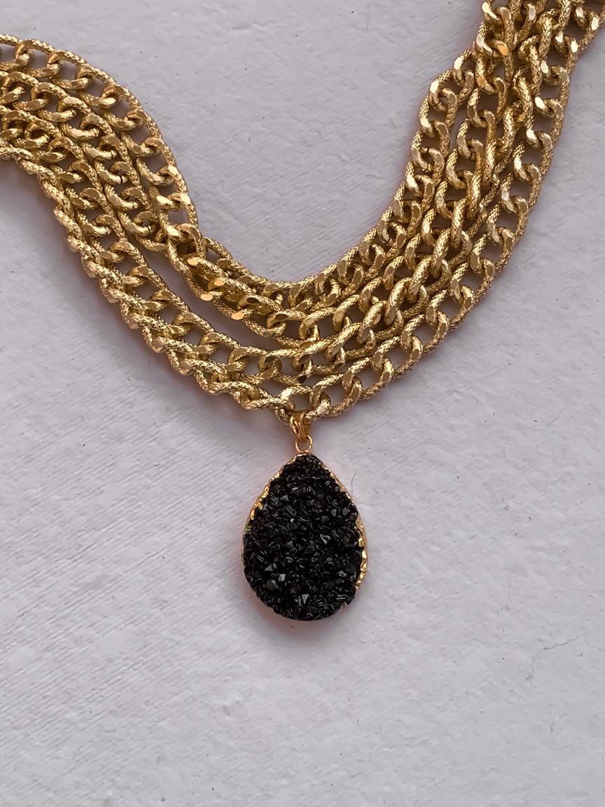 Gold Necklace | Druzy Necklace | Statement Necklace | The Populor Jewellery | Fashion Necklace | Gold Chains | Layered Chains | 