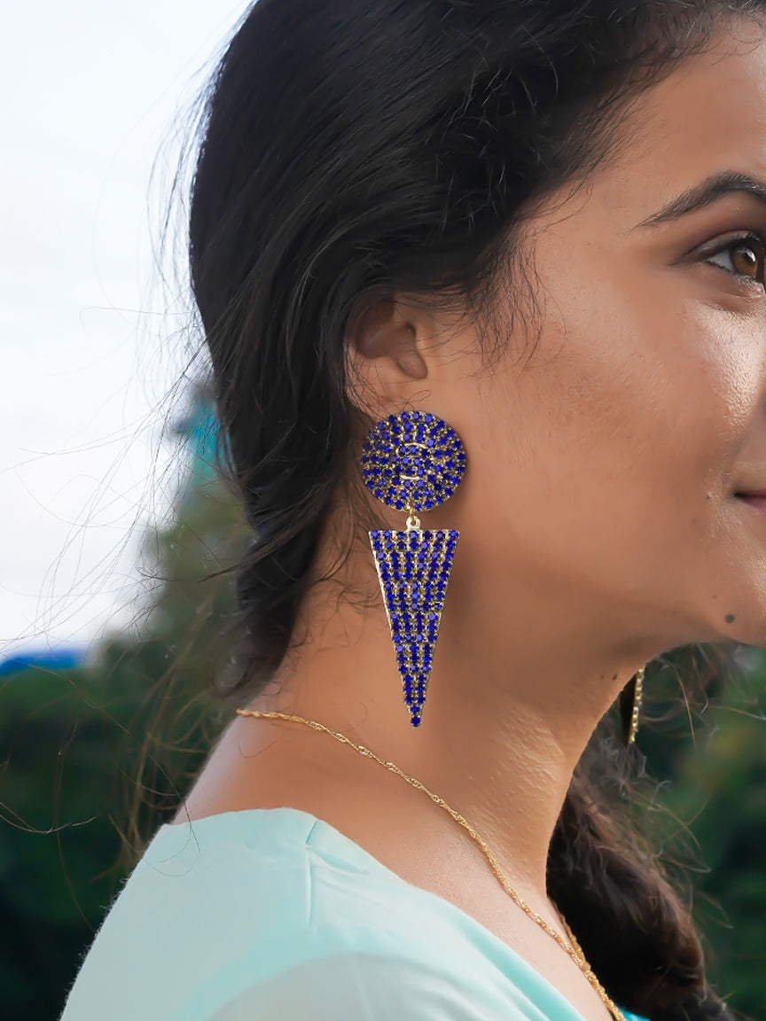 Party Earrings | Crystal Earrings | Blue Earrings | Danglers | Festive Jewellery