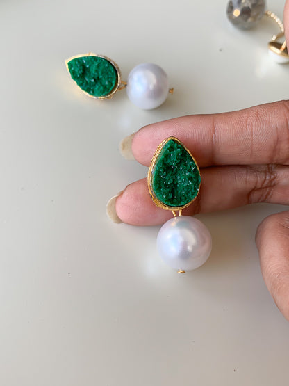 Fashion Earrings | Pearl Earrings| Druzy Jewellery | Emerald Earstuds |