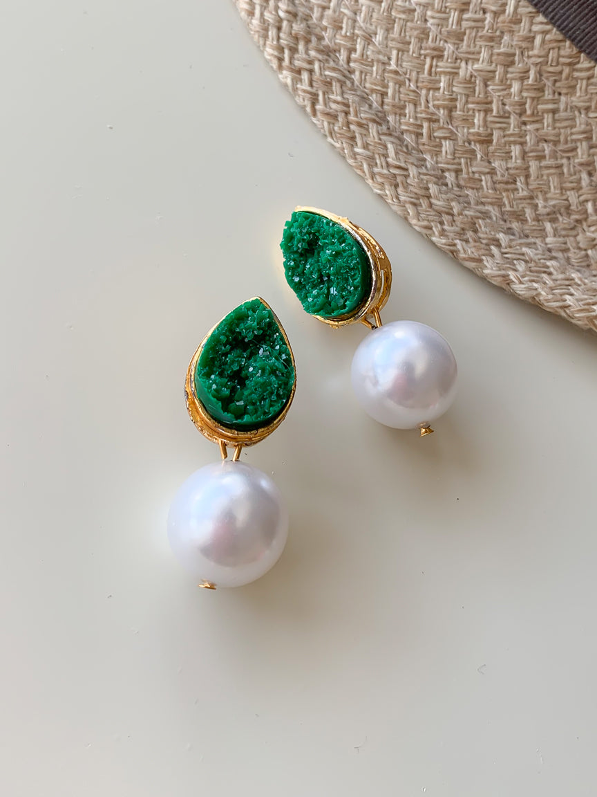 Fashion Earrings | Pearl Earrings| Druzy Jewellery | Emerald Earstuds |