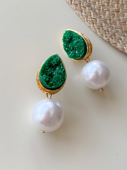 Fashion Earrings | Pearl Earrings| Druzy Jewellery | Emerald Earstuds |