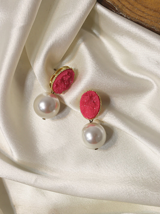 Pearl Earstuds | Pearl Earrings | Hot Pink Earrings | 