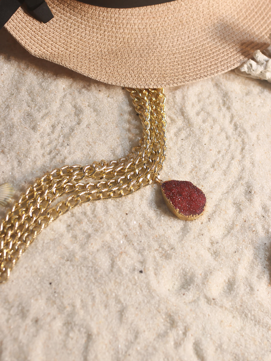 Red Druzy Layered Necklace