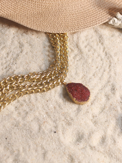 Red Druzy Layered Necklace