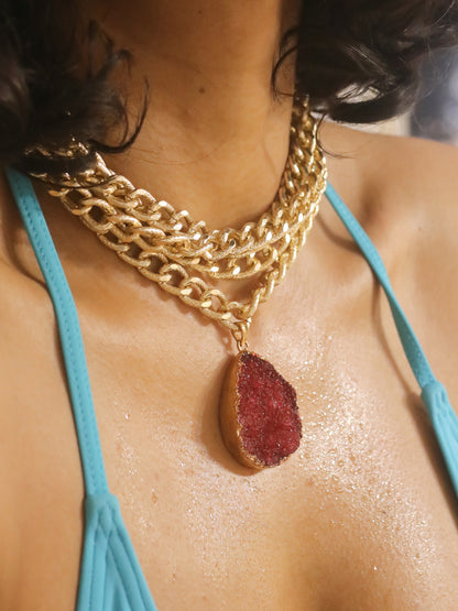 Red Druzy Layered Necklace