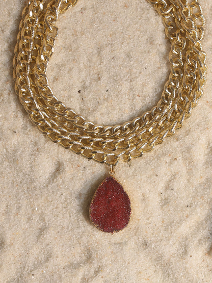 Red Druzy Layered Necklace