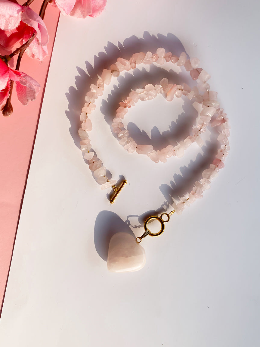 Rose Crystal Heart Necklace with Toggle Clasp