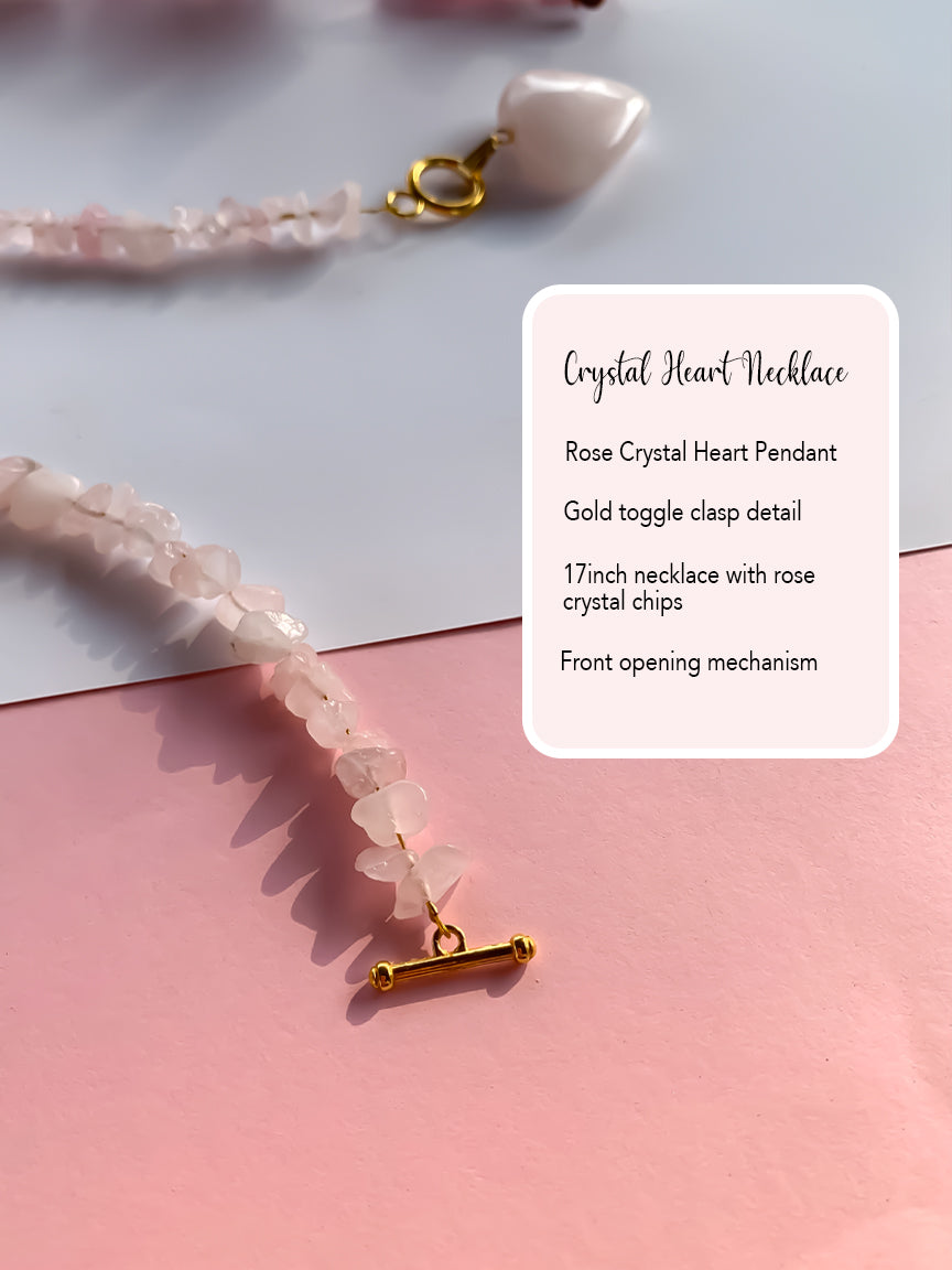 Rose Crystal Heart Necklace with Toggle Clasp