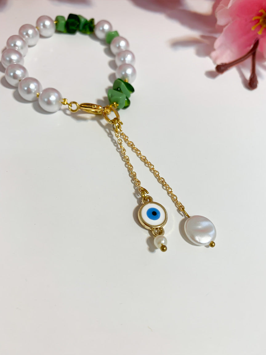 Pearl and Evil Eye Bracelet