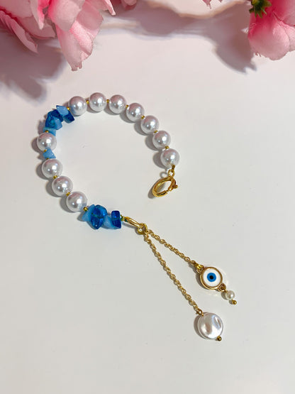 Pearl and Evil Eye Bracelet