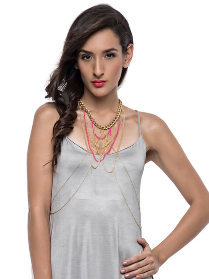 Pink And Gold Crisscross Layered Bodychain