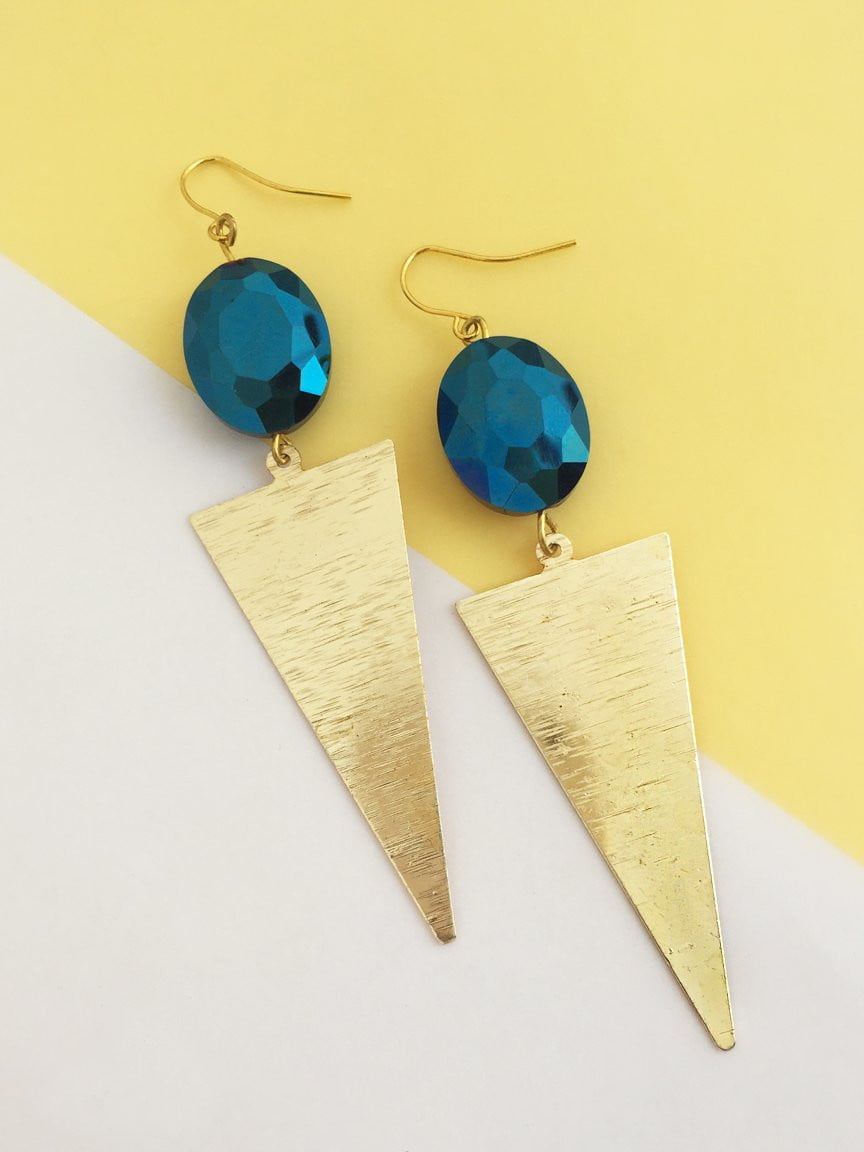 Blue Crystal & Gold Earrings