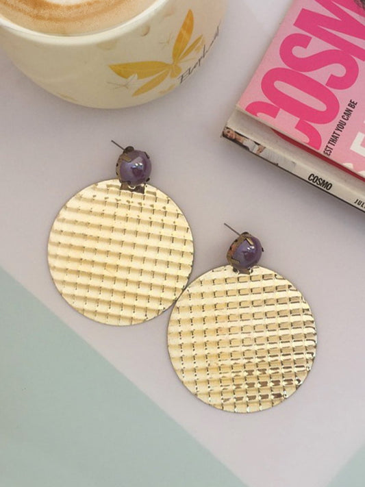 Gold Disc & Purple Stud Earrings