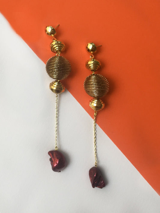 Gold Texture Dangling Earrings