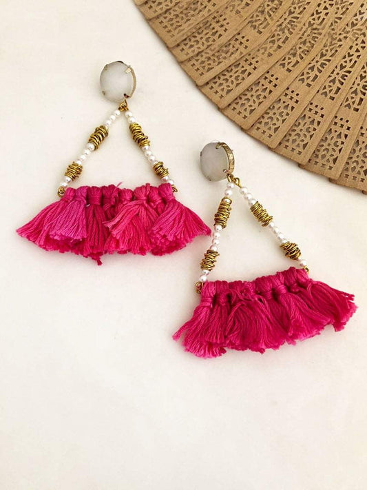 Pearl Triangles With Pink Tassels