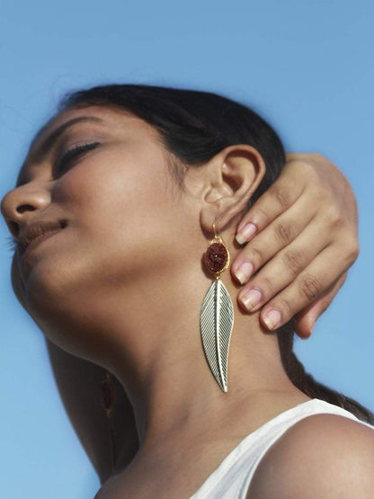 Leaf & Maroon Stone Earrings