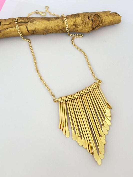 Long Golden Spikes Necklace