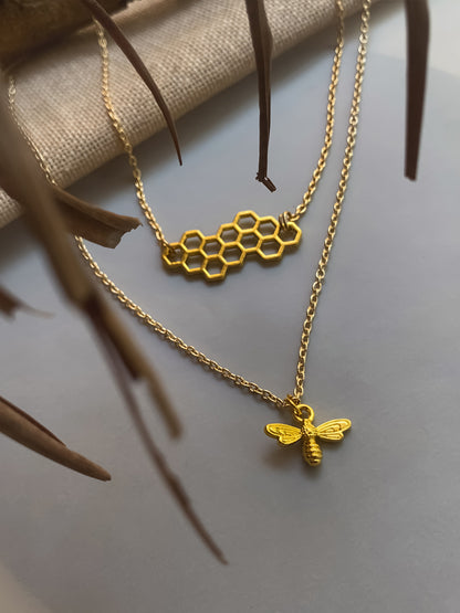 Honeycomb + Bee Necklace Set