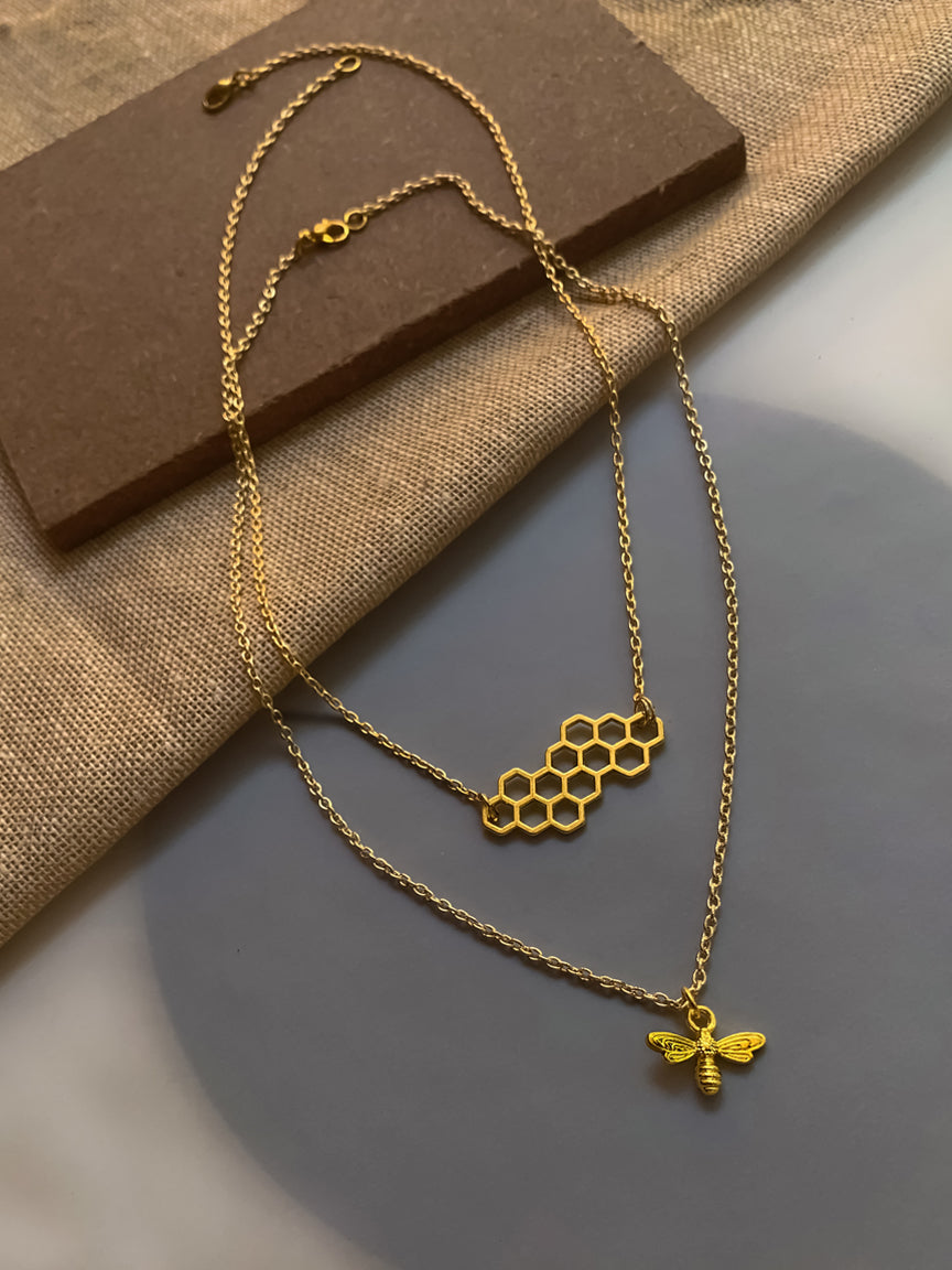 Honeycomb + Bee Necklace Set