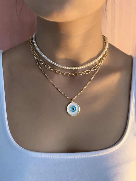 Evil Eye Pearl Layered Set