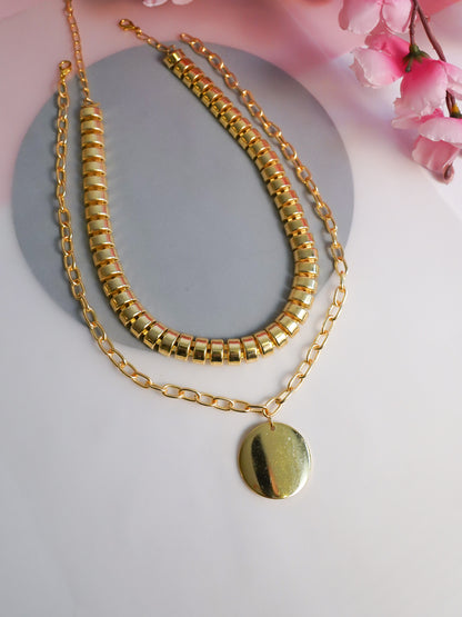 Gold Chain Layered Necklace; Gold Necklace; Chain Necklace; Coin Necklace; Bubble Chain