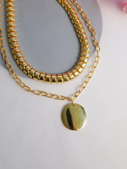 Gold Chain Layered Necklace; Gold Necklace; Chain Necklace; Coin Necklace; Bubble Chain