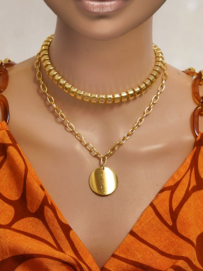 Gold Chain Layered Necklace; Gold Necklace; Chain Necklace; Coin Necklace; Bubble Chain