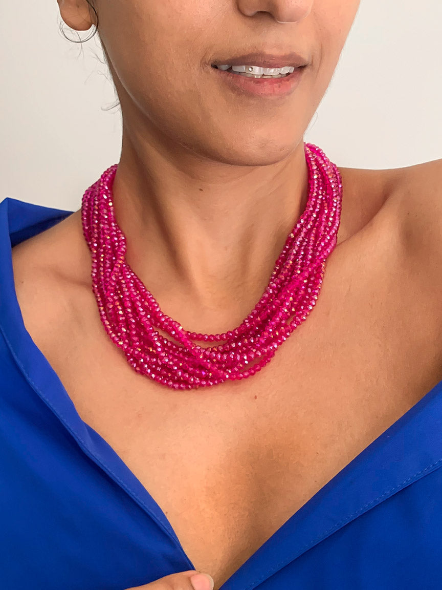 Hot Pink Double Statement Necklace, Chunky Jewelry Big Beaded Necklace –  Polka Dot Drawer