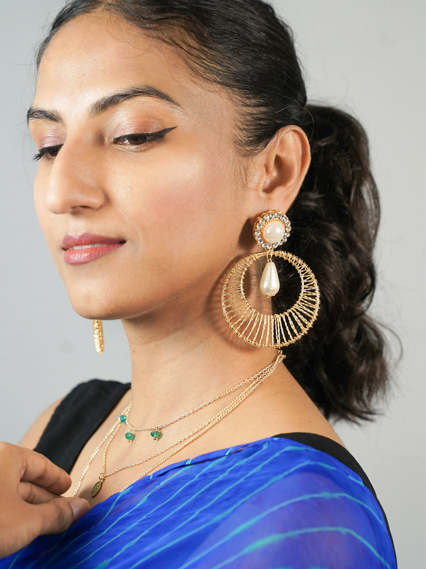 Gold And Pearl Statement Earrings