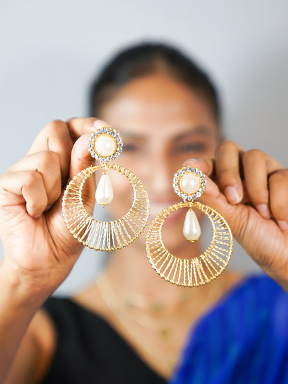 Gold And Pearl Statement Earrings