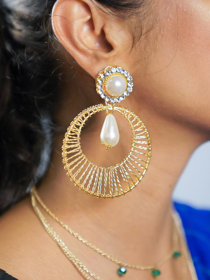 Gold Plated Drop Shaped Pearl and Turquoise Earrings in Silver ER 382